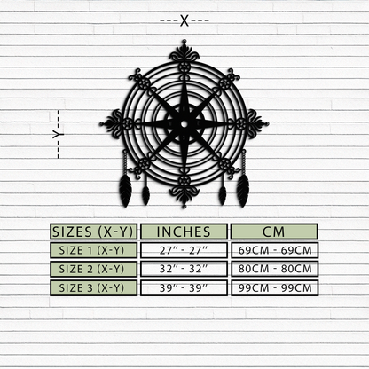 Ornate Compass Rose Metal Wall Art – Decorative Matte Black Steel with Feathers for Nautical and Boho Decor- KAF347 - Tampa Home & Garden Store
