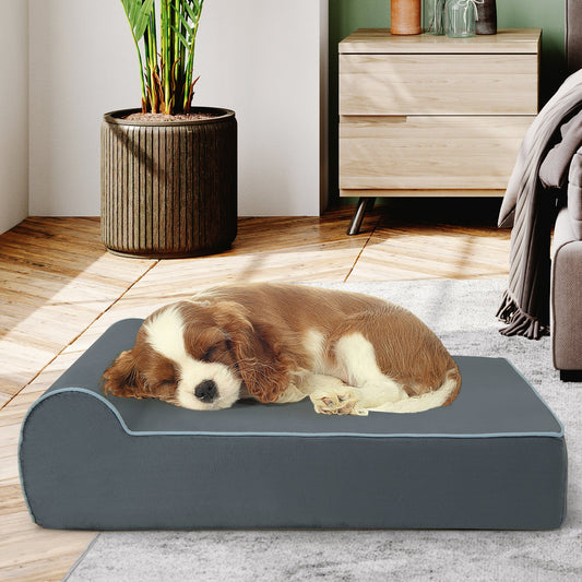 Orthopedic Dog Bed with Headrest and Removable Washable Cover-Grey - Tampa Home & Garden Store