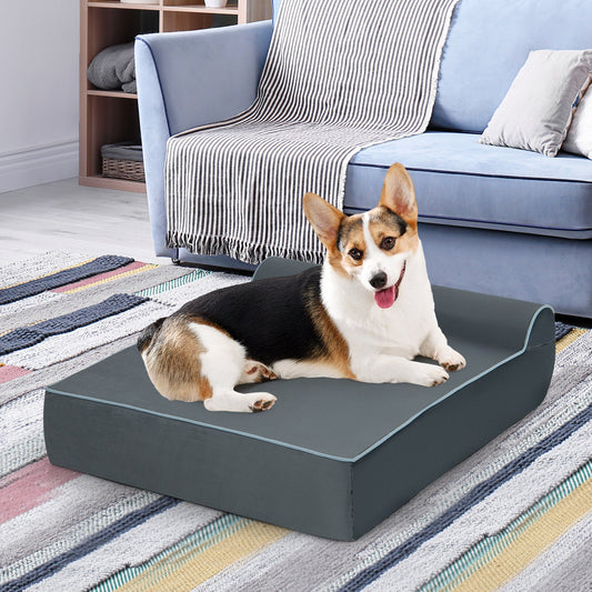 Orthopedic Dog Bed with Headrest and Removable Washable Cover-Grey - Tampa Home & Garden Store