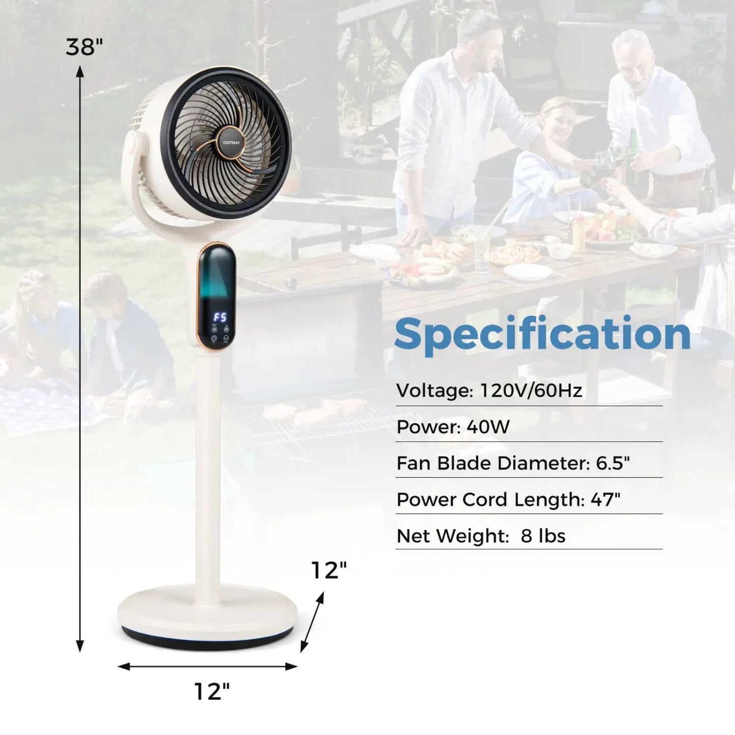 Oscillating Pedestal Fan With Remote and 8 Speeds
