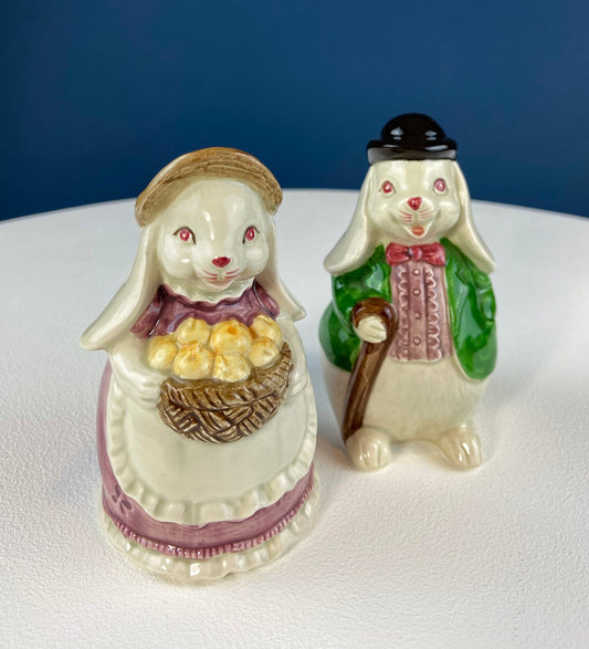 Otagiri Bunny Salt & Pepper Shakers. Well Dressed Male/Female Rabbits. Hand Painted Porcelain Couple. Pair of Rabbits for Easter, Everyday. - Tampa Home & Garden Store