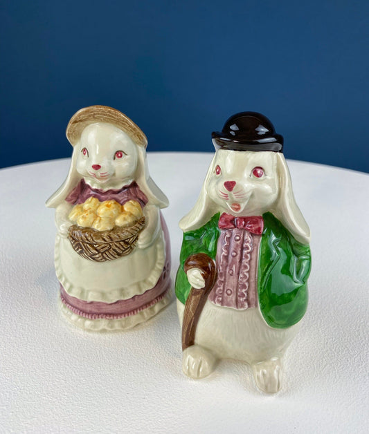 Otagiri Bunny Salt & Pepper Shakers. Well Dressed Male/Female Rabbits. Hand Painted Porcelain Couple. Pair of Rabbits for Easter, Everyday. - Tampa Home & Garden Store