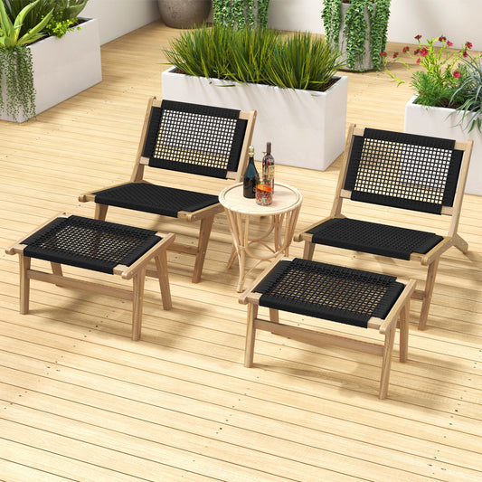 Indoor Outdoor Ottoman Footstool Teak Wooden Foot Rest with Handwoven Cordage - Tampa Home & Garden Store
