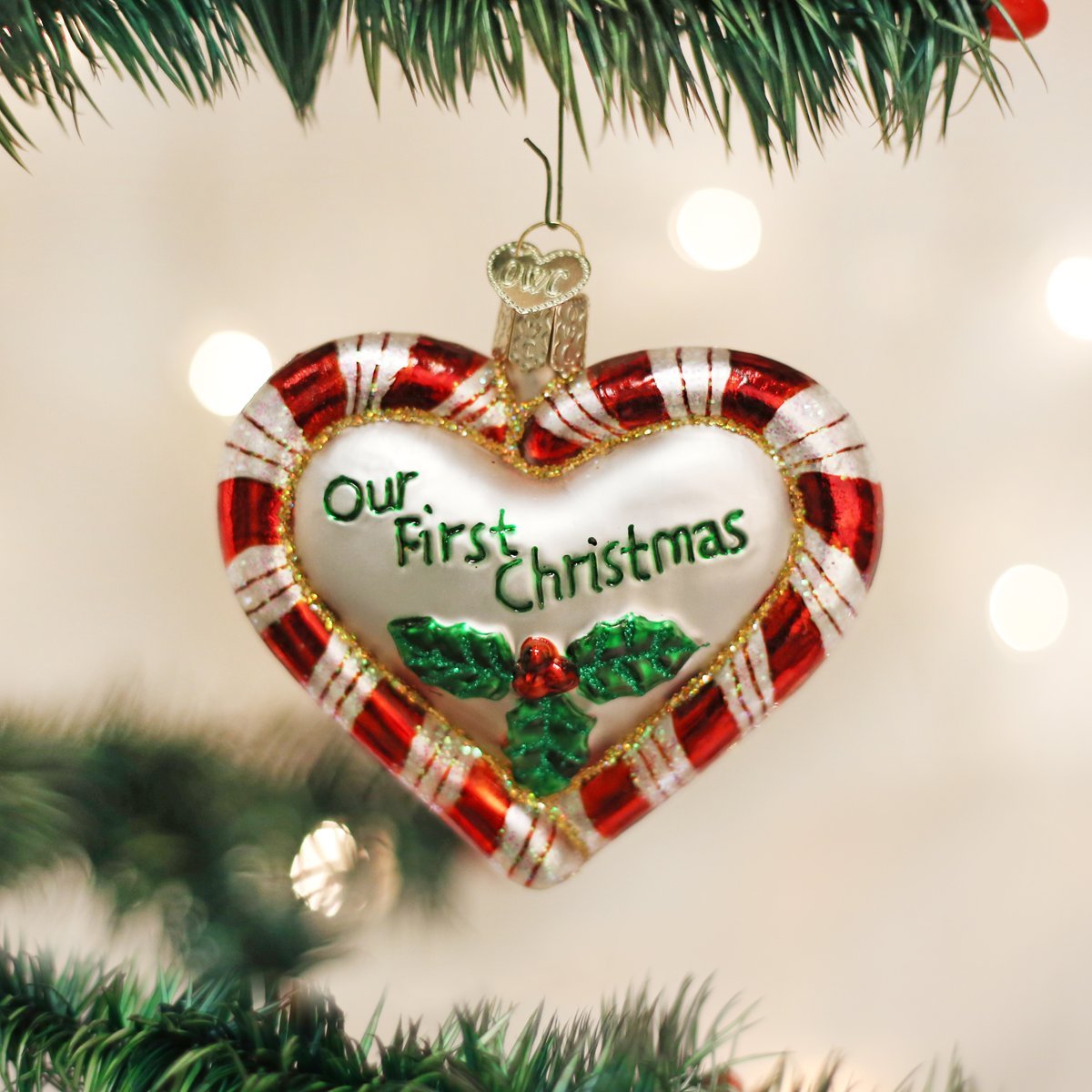 Our First Christmas Peppermint Heart Glass Ornament - Tampa Home & Garden Store
