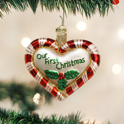 Our First Christmas Peppermint Heart Glass Ornament - Tampa Home & Garden Store