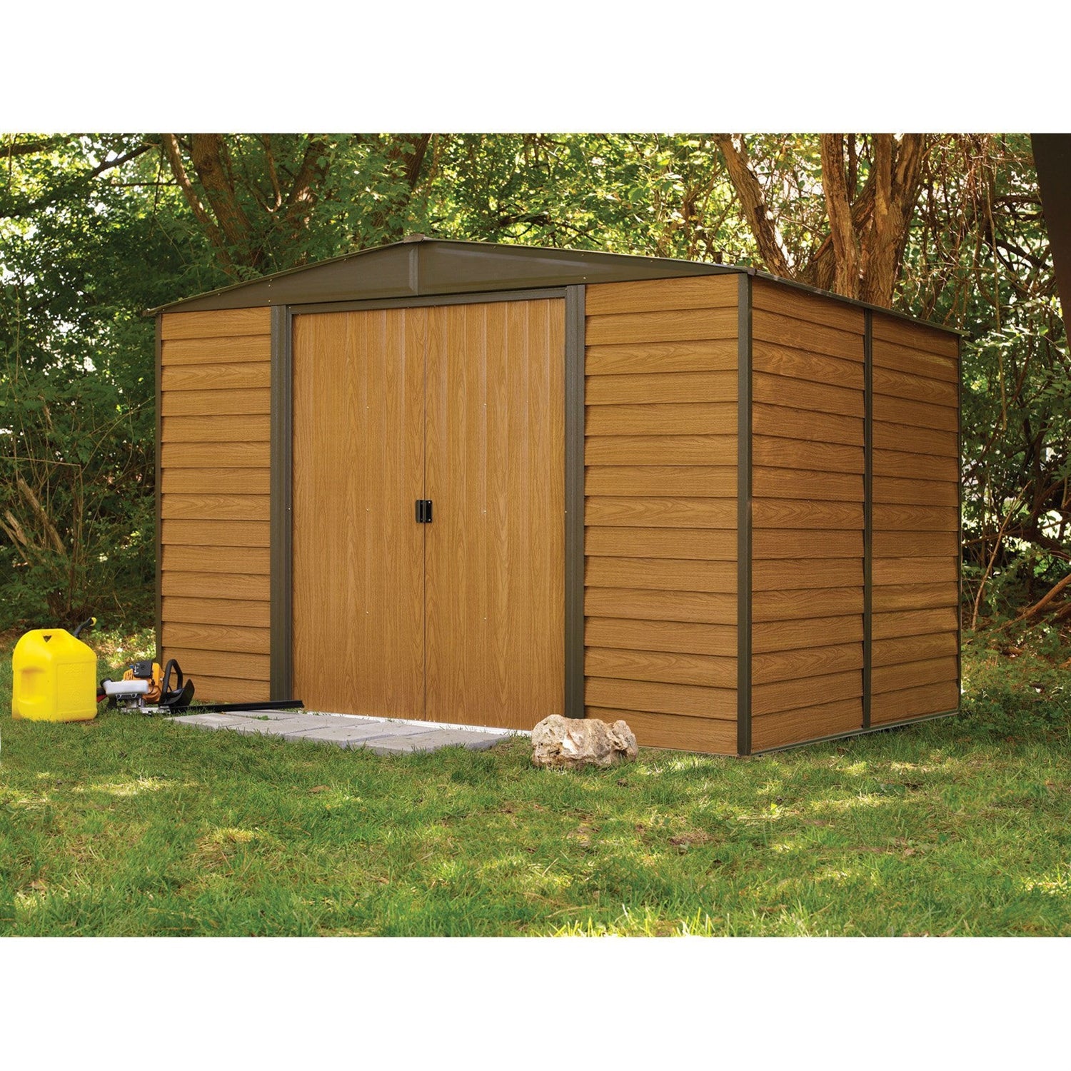 Outdoor 10 x 12-ft Steel Storage Shed With Woodgrain Panels - Tampa Home & Garden Store