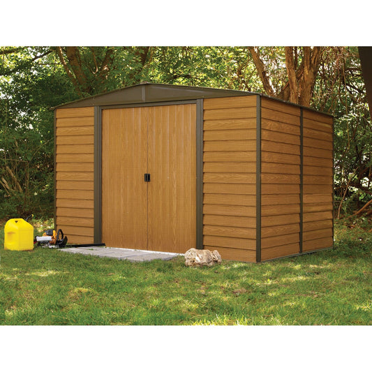 Outdoor 10 x 12-ft Steel Storage Shed With Woodgrain Panels - Tampa Home & Garden Store