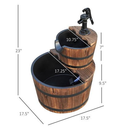 Outdoor 2-Tier Solid Wood Whisky Barrel Waterfall Fountain with Electric Pump - Tampa Home & Garden Store