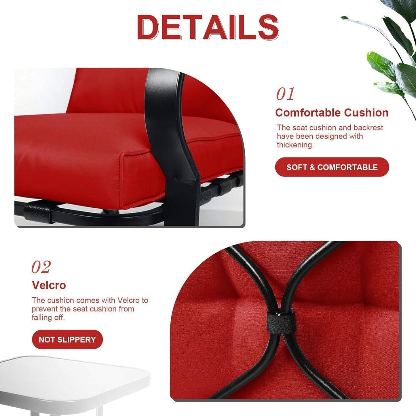 Outdoor 3-Piece Patio Furniture Rocking Chairs Table Set with Red Cushions - Tampa Home & Garden Store