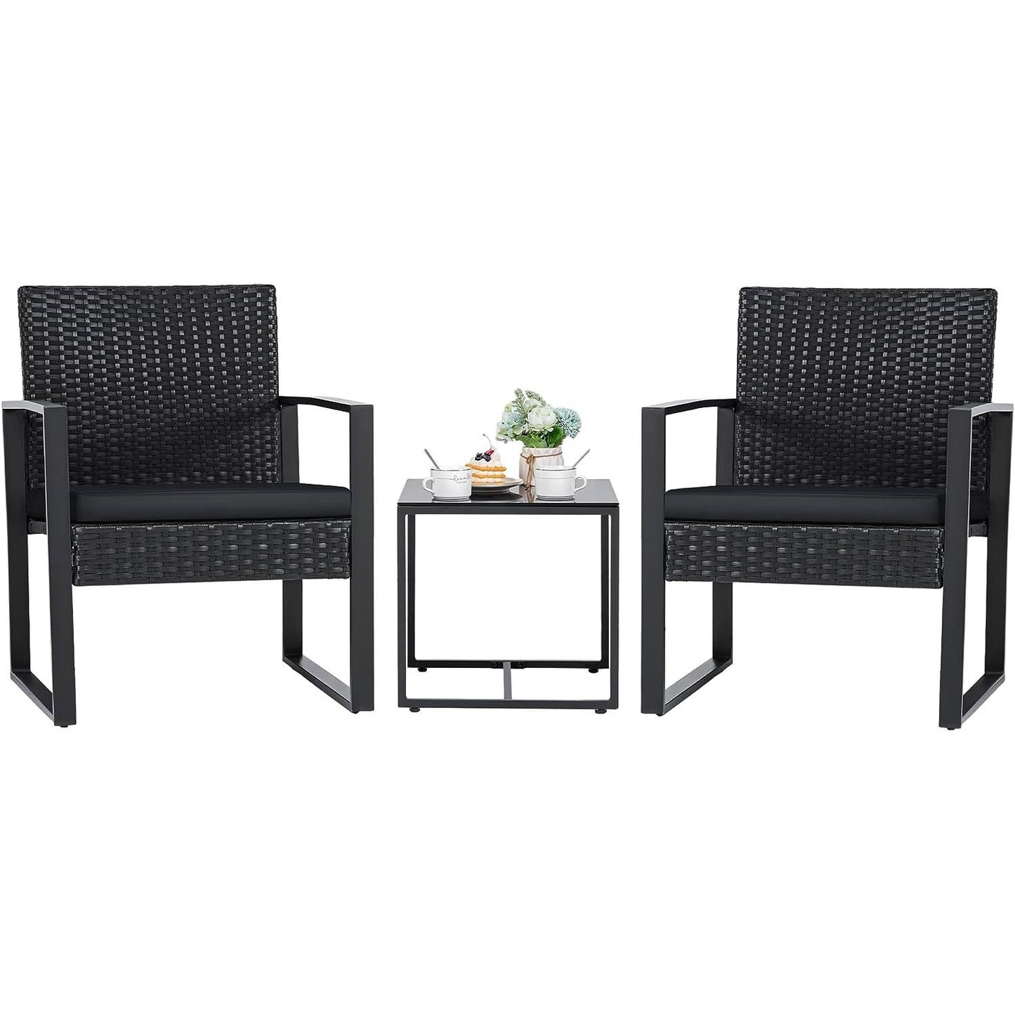 Outdoor 3-Piece Patio Furniture Set with 2 Black Patio Chairs and 1 Side Table - Tampa Home & Garden Store