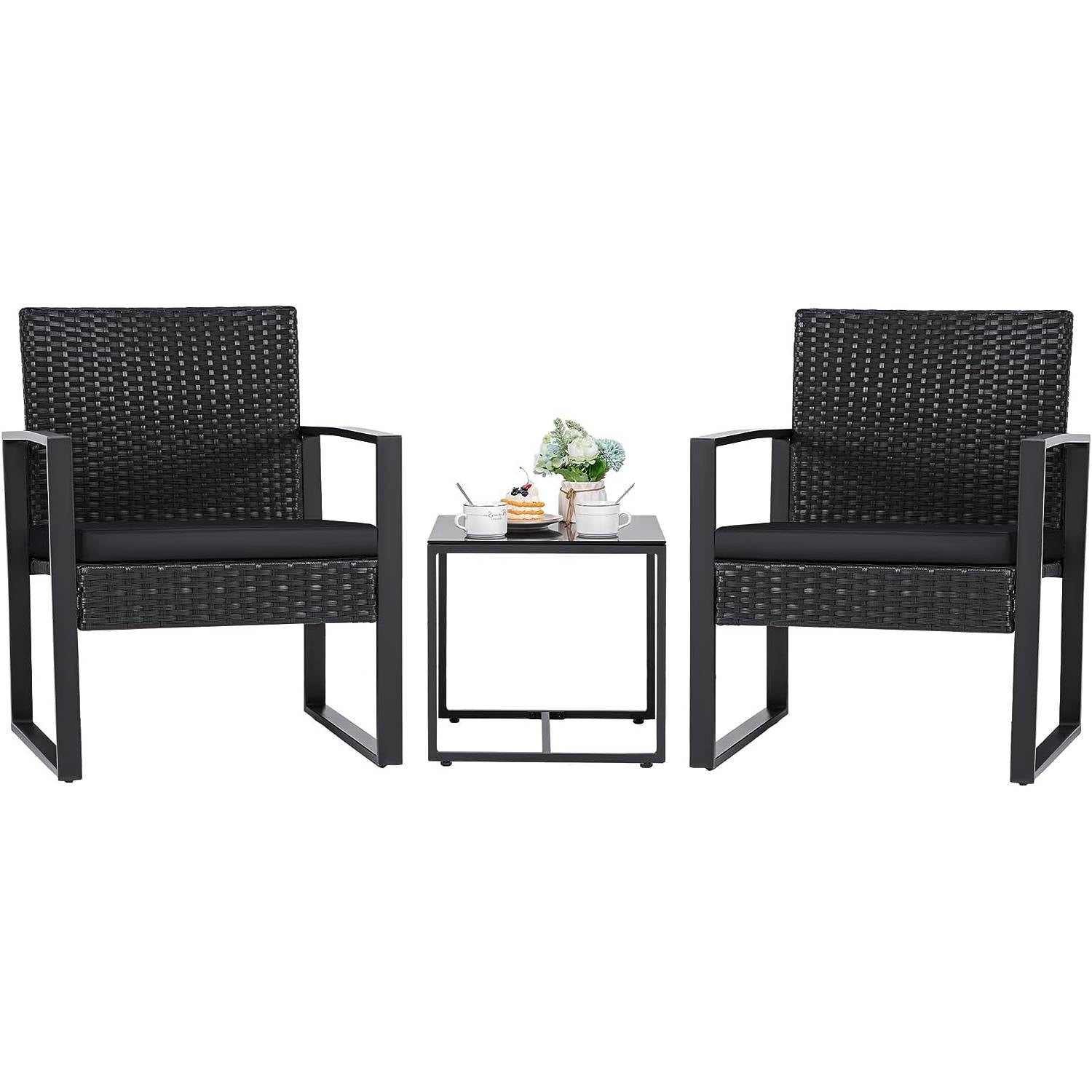 Outdoor 3-Piece Patio Furniture Set with 2 Black Patio Chairs and 1 Side Table - Tampa Home & Garden Store