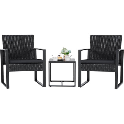 Outdoor 3-Piece Patio Furniture Set with 2 Black Patio Chairs and 1 Side Table - Tampa Home & Garden Store