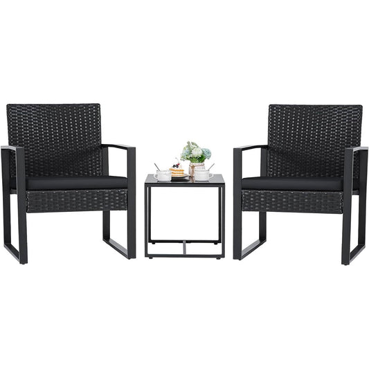 Outdoor 3-Piece Patio Furniture Set with 2 Black Patio Chairs and 1 Side Table - Tampa Home & Garden Store