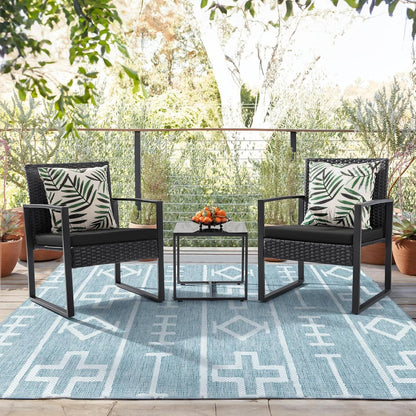 Outdoor 3-Piece Patio Furniture Set with 2 Black Patio Chairs and 1 Side Table - Tampa Home & Garden Store