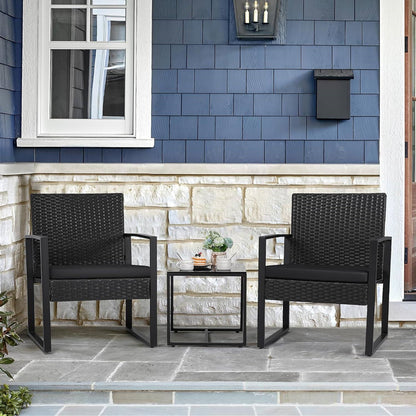 Outdoor 3-Piece Patio Furniture Set with 2 Black Patio Chairs and 1 Side Table - Tampa Home & Garden Store
