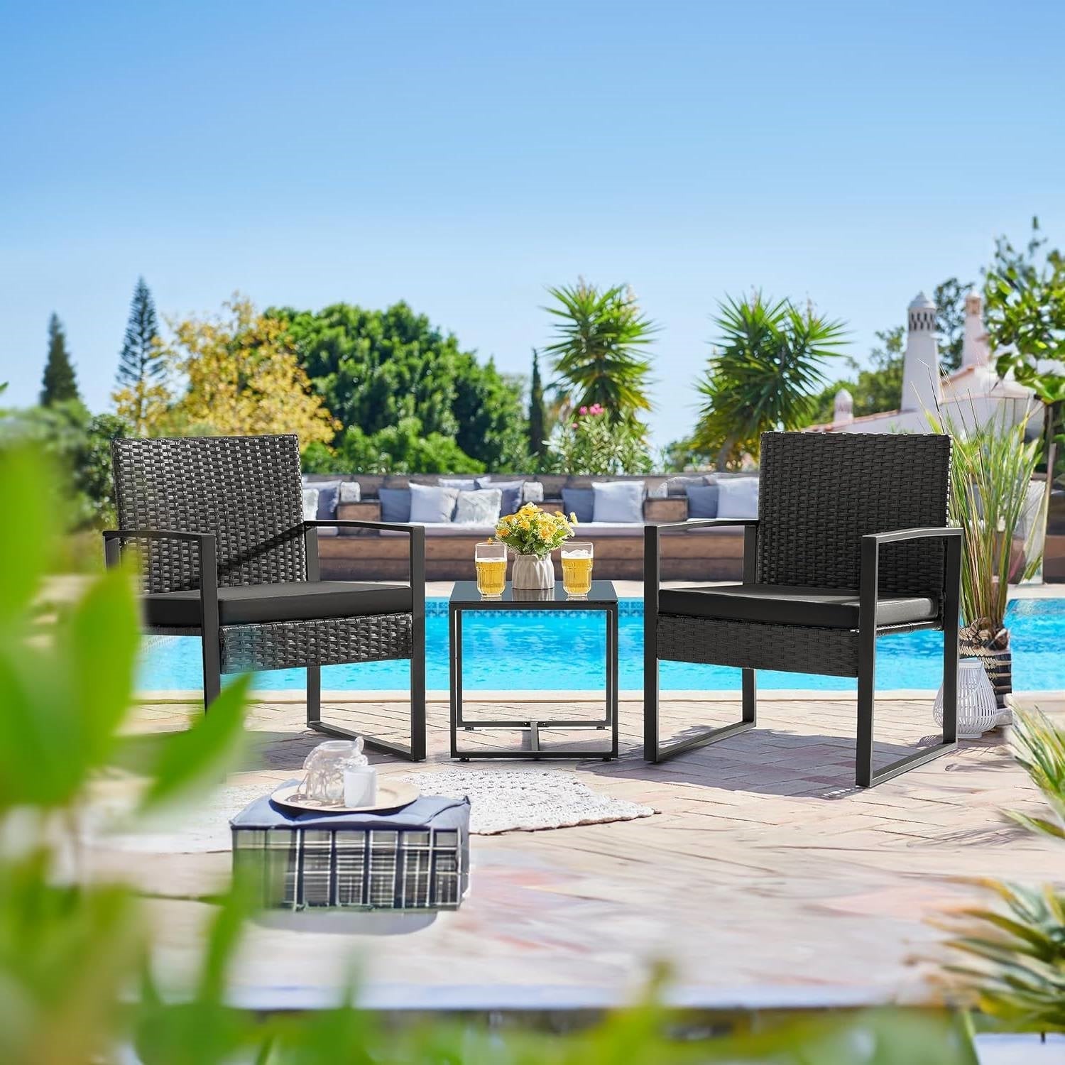 Outdoor 3-Piece Patio Furniture Set with 2 Black Patio Chairs and 1 Side Table - Tampa Home & Garden Store