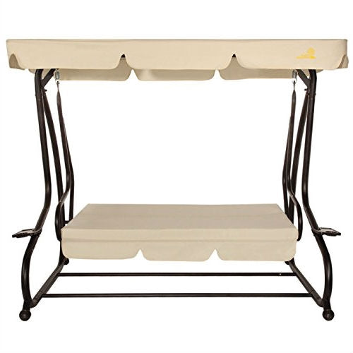 Outdoor 3-Seat Canopy Swing with Beige Cushions for Patio Deck or Porch - Tampa Home & Garden Store