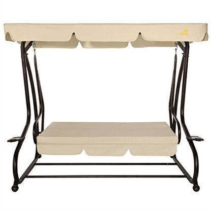 Outdoor 3-Seat Canopy Swing with Beige Cushions for Patio Deck or Porch - Tampa Home & Garden Store