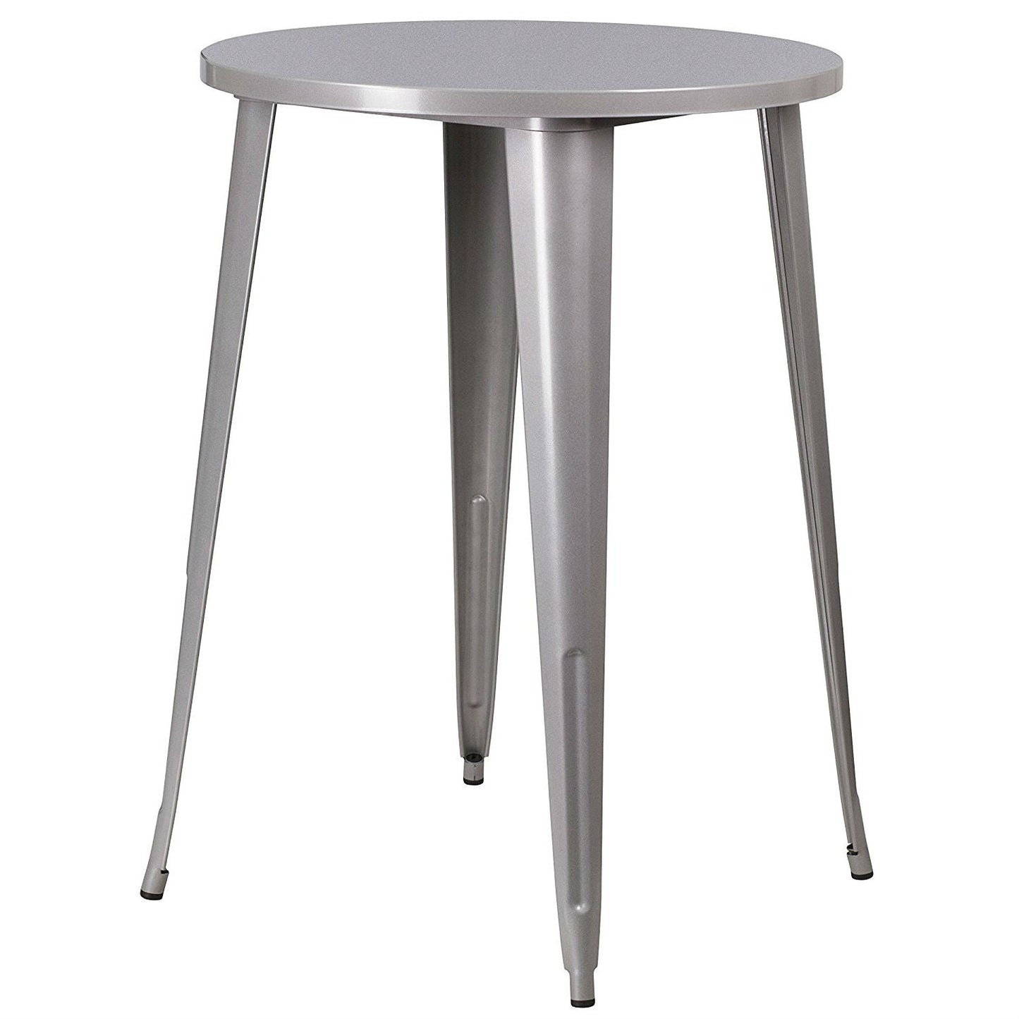 Outdoor 30-inch Round Metal Cafe Bar Patio Table in Silver - Tampa Home & Garden Store