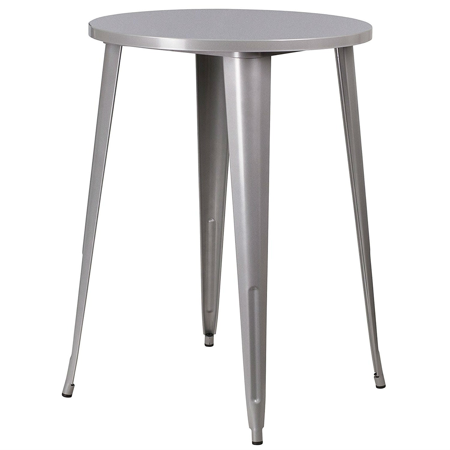 Outdoor 30-inch Round Metal Cafe Bar Patio Table in Silver - Tampa Home & Garden Store