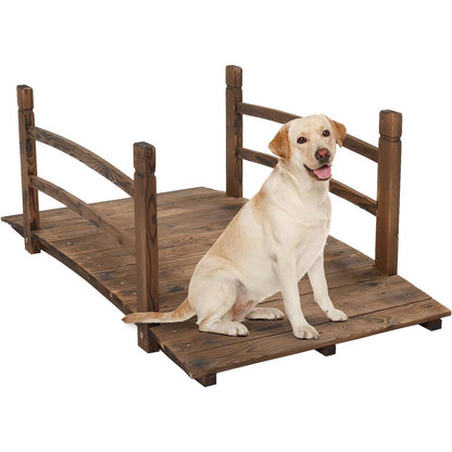 Outdoor 4-ft Wooden Garden Bridge in Rustic Brown Wood Finish - Tampa Home & Garden Store