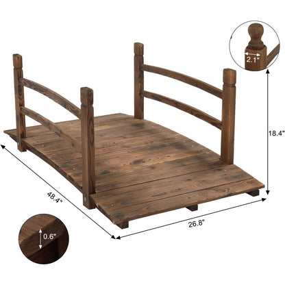 Outdoor 4-ft Wooden Garden Bridge in Rustic Brown Wood Finish - Tampa Home & Garden Store