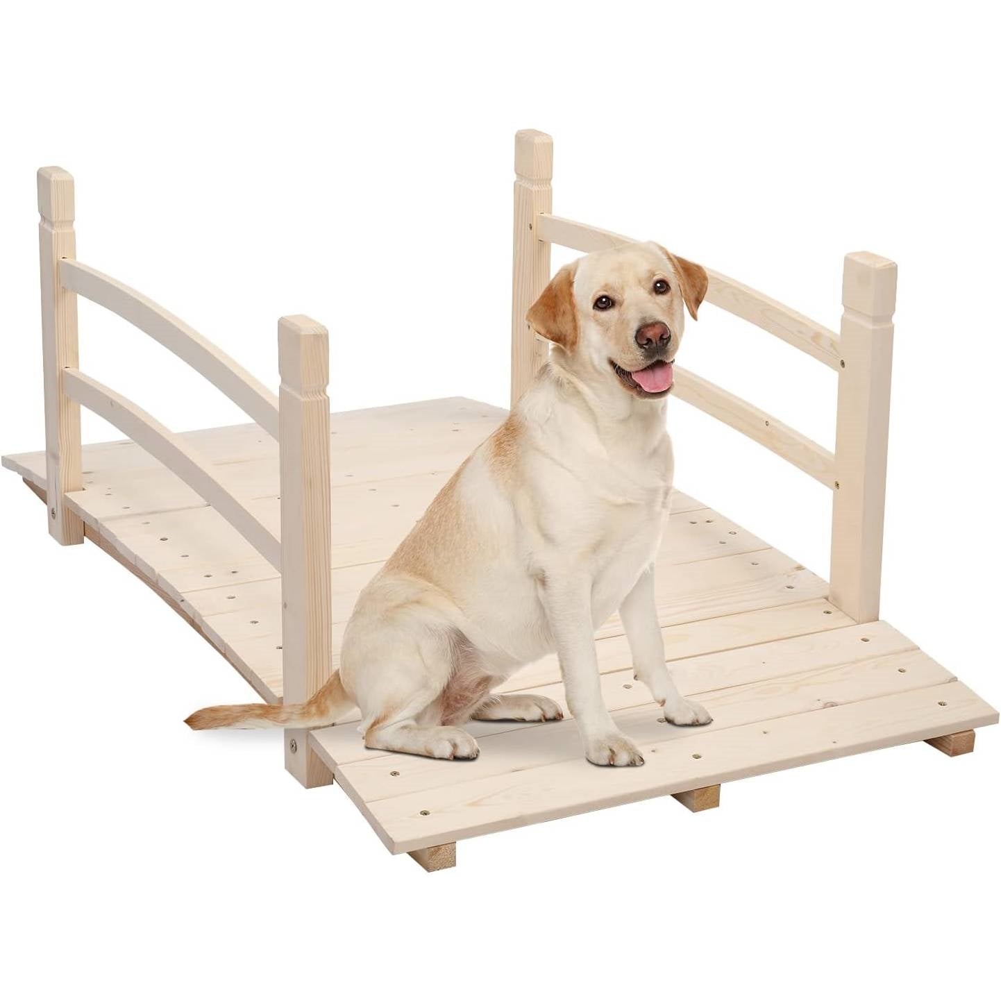 Outdoor 4-ft Wooden Garden Bridge with Rails in Natural Wood Finish - Tampa Home & Garden Store