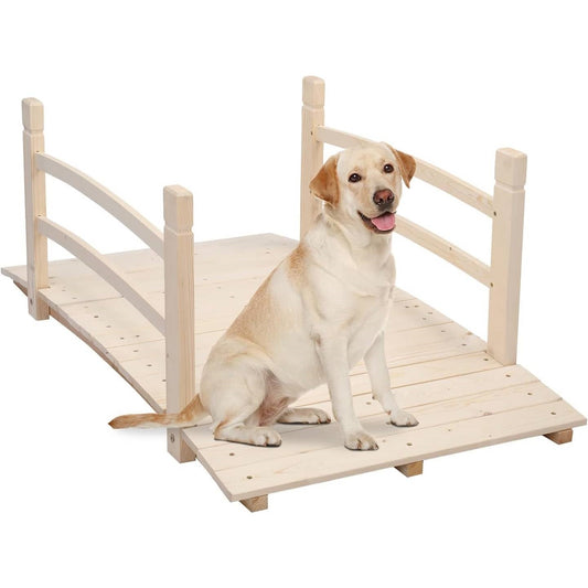 Outdoor 4-ft Wooden Garden Bridge with Rails in Natural Wood Finish - Tampa Home & Garden Store