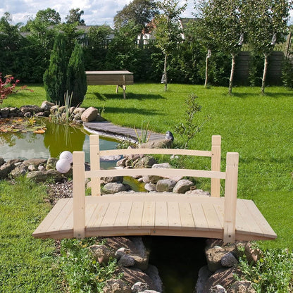 Outdoor 4-ft Wooden Garden Bridge with Rails in Natural Wood Finish - Tampa Home & Garden Store