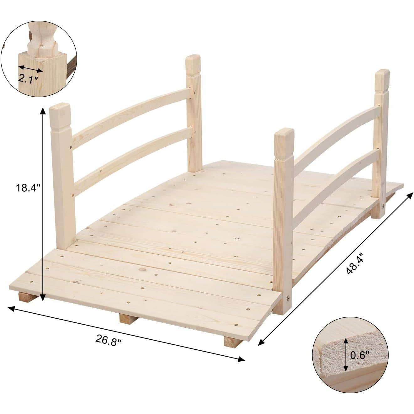 Outdoor 4-ft Wooden Garden Bridge with Rails in Natural Wood Finish - Tampa Home & Garden Store