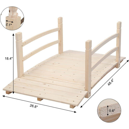 Outdoor 4-ft Wooden Garden Bridge with Rails in Natural Wood Finish - Tampa Home & Garden Store