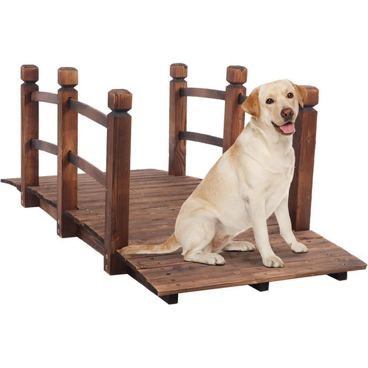 Outdoor 5-foot Solid Fir Wood Garden Bridge in Rustic Brown Finish - Tampa Home & Garden Store