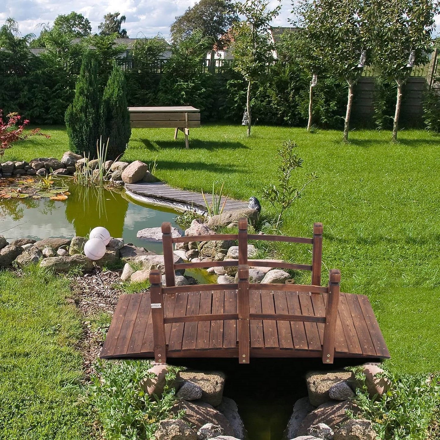 Outdoor 5-foot Solid Fir Wood Garden Bridge in Rustic Brown Finish - Tampa Home & Garden Store