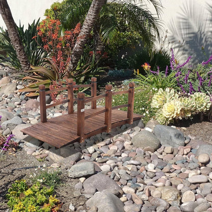 Outdoor 5-foot Solid Fir Wood Garden Bridge in Rustic Brown Finish - Tampa Home & Garden Store