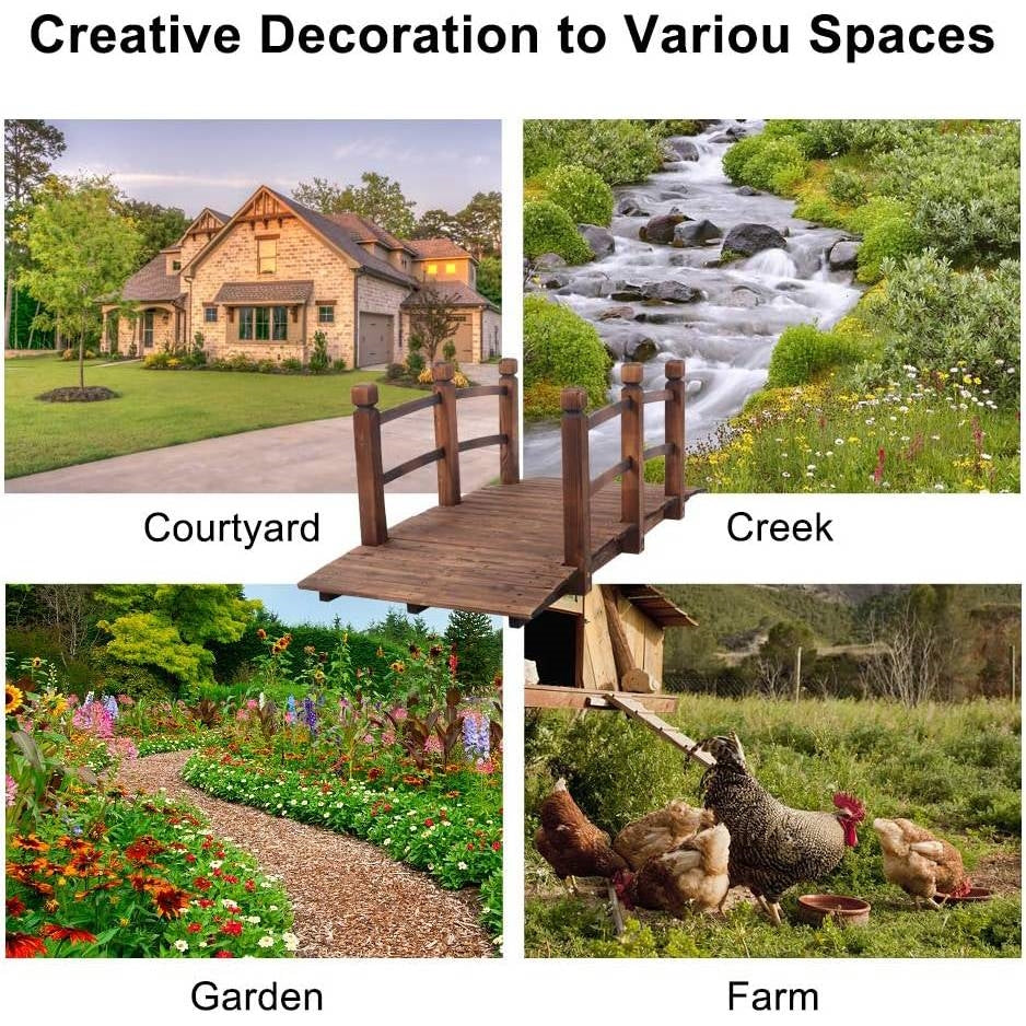 Outdoor 5-foot Solid Fir Wood Garden Bridge in Rustic Brown Finish - Tampa Home & Garden Store