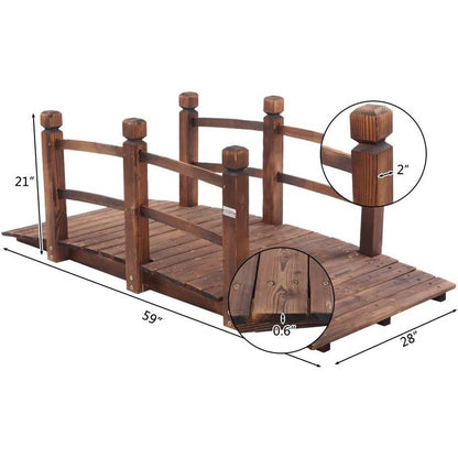 Outdoor 5-foot Solid Fir Wood Garden Bridge in Rustic Brown Finish - Tampa Home & Garden Store