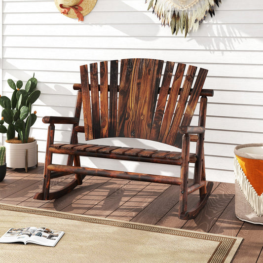 Outdoor Adirondack Rocking Chair for Adults with High Back and Slatted Seat-Brown - Tampa Home & Garden Store