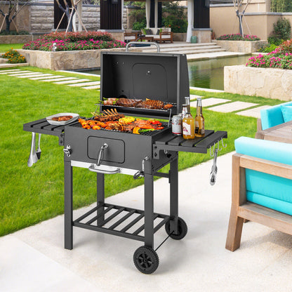 Outdoor BBQ Charcoal Grill with 2 Foldable Side Table and Wheels - Tampa Home & Garden Store