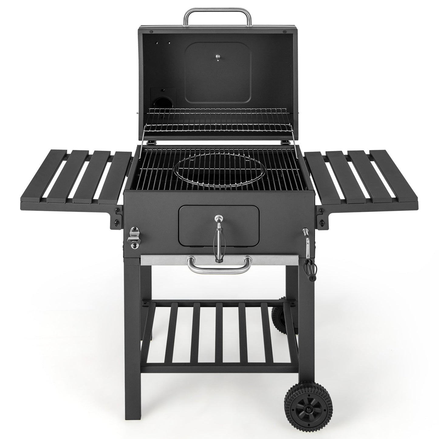 Outdoor BBQ Charcoal Grill with 2 Foldable Side Table and Wheels - Tampa Home & Garden Store
