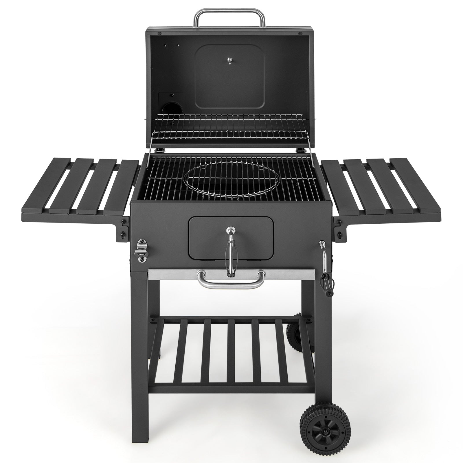 Outdoor BBQ Charcoal Grill with 2 Foldable Side Table and Wheels - Tampa Home & Garden Store