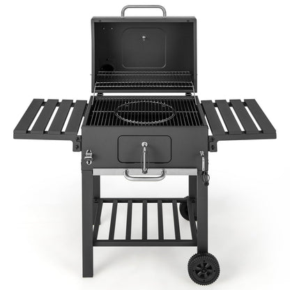 Outdoor BBQ Charcoal Grill with 2 Foldable Side Table and Wheels - Tampa Home & Garden Store