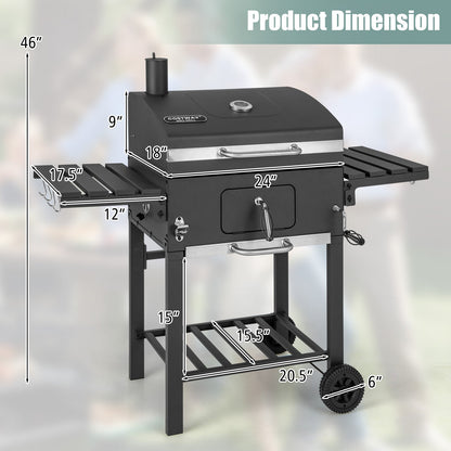 Outdoor BBQ Charcoal Grill with 2 Foldable Side Table and Wheels - Tampa Home & Garden Store