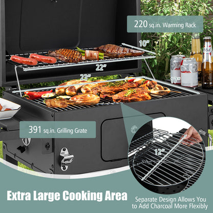 Outdoor BBQ Charcoal Grill with 2 Foldable Side Table and Wheels - Tampa Home & Garden Store