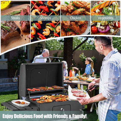 Outdoor BBQ Charcoal Grill with 2 Foldable Side Table and Wheels - Tampa Home & Garden Store