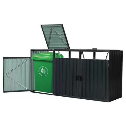 Outdoor Black Galvanized Steel Garbage Bin Storage Shed - Holds 3 Trash Cans - Tampa Home & Garden Store