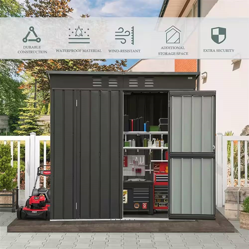 Outdoor Black Galvanized Steel Metal Storage Shed - 6ft. x 4 ft. - Tampa Home & Garden Store