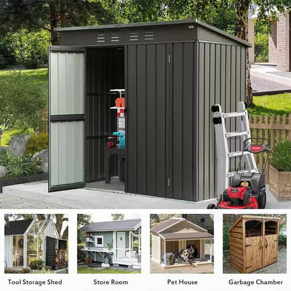 Outdoor Black Galvanized Steel Metal Storage Shed - 6ft. x 4 ft. - Tampa Home & Garden Store