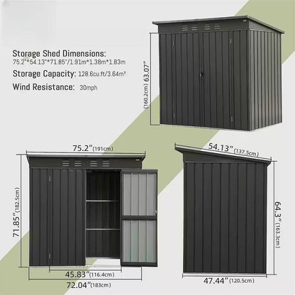 Outdoor Black Galvanized Steel Metal Storage Shed - 6ft. x 4 ft. - Tampa Home & Garden Store