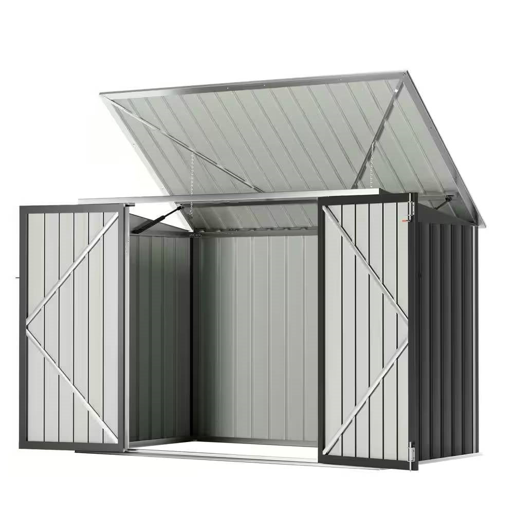 Outdoor Black Galvanized Steel Trash Can Storage Shed - Holds 2 Garbage Bins - Tampa Home & Garden Store