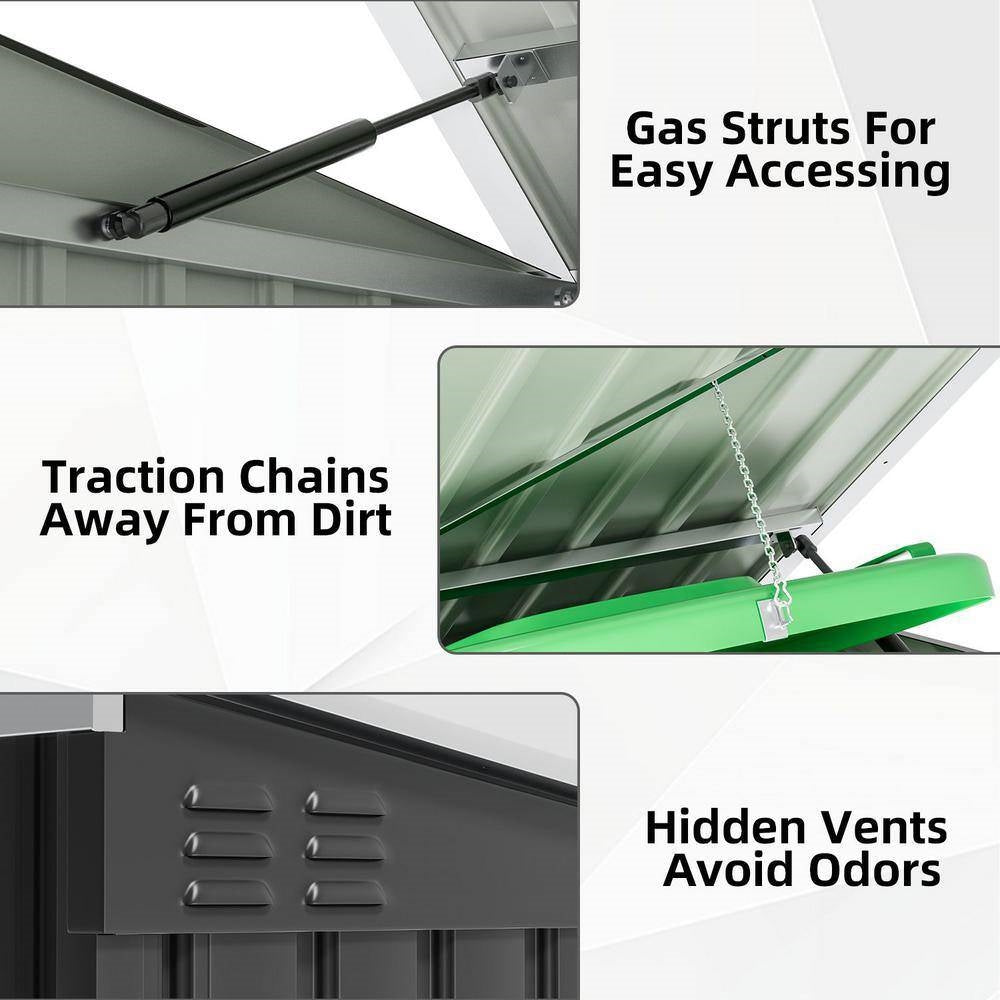 Outdoor Black Galvanized Steel Trash Can Storage Shed - Holds 2 Garbage Bins - Tampa Home & Garden Store